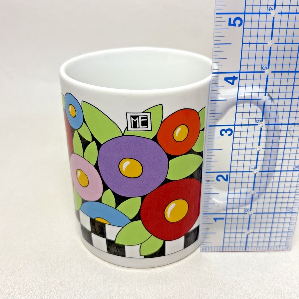 Vintage 90s Mary Engelbreit Bright Geometric Coffee Tea Mug Made In Taiwan Retro - Picture 7 of 7